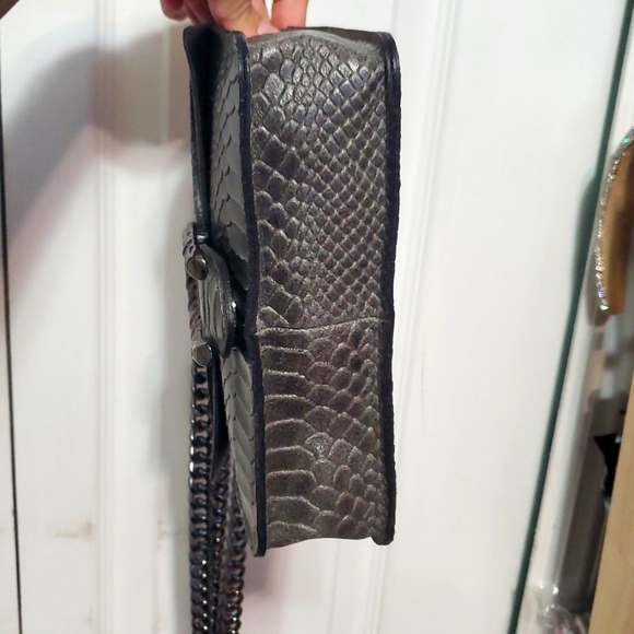 🇮🇹Borse In Pelle Gray Genuine Leather Snake-Embossed Shoulder/Crossbody Bag - Picture 7 of 16